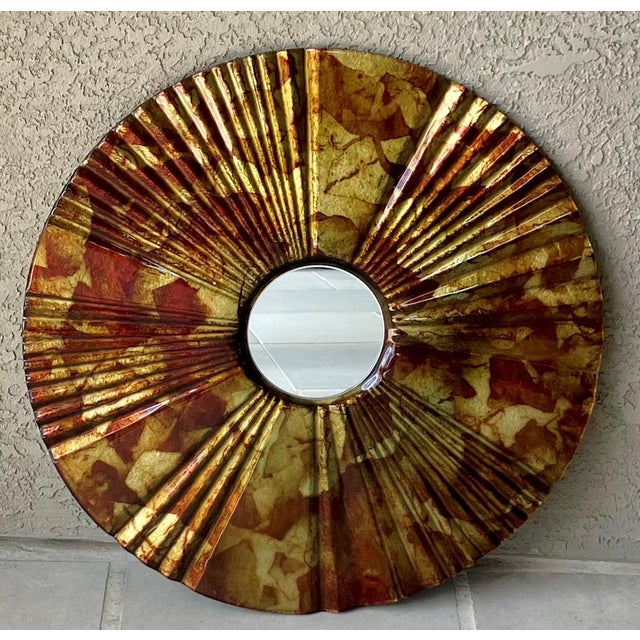 Late 20th-Century Verre Eglomisé-Style Reverse Painted Ribbed Glass Wall Mirror For Sale - Image 17 of 18