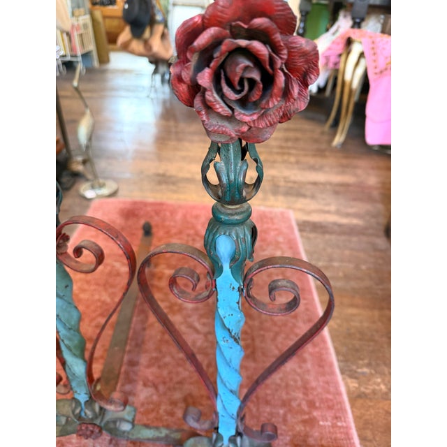 Late 19th Century Tall Antique French Floral Tole Andirons For Sale - Image 5 of 17