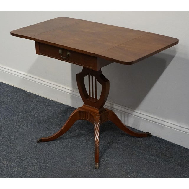 Mersman Flame Mahogany Traditional Duncan Phyfe Style 36" Drop Leaf Pembroke Accent End Table W. Harp Base For Sale - Image 11 of 12
