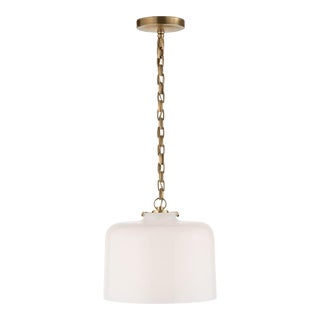 Thomas O'Brien for Visual Comfort Signature Katie Dome Pendant in Hand-Rubbed Antique Brass with White Glass For Sale