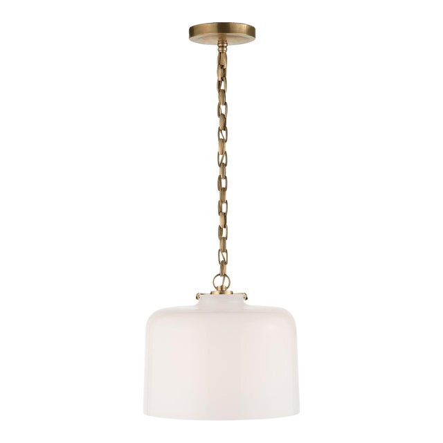 Thomas O'Brien for Visual Comfort Signature Katie Dome Pendant in Hand-Rubbed Antique Brass with White Glass For Sale