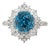 5.2ct Blue Zircon Ring with Earth Mined Diamonds in Solid 14k White Gold Cushion Size 6.75 For Sale