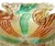 Beautiful vintage Murano hand blown green, white and red-orange stripes mosaic pieces and gold flecks Italian art glass...