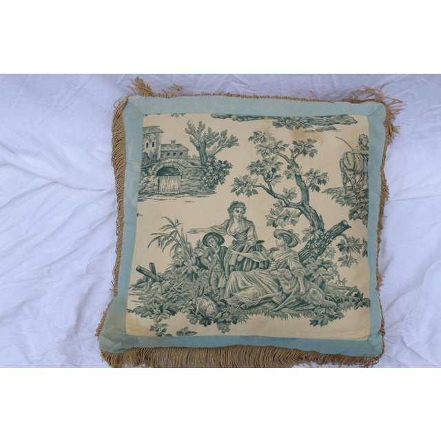 20th Century French Blue Toile Very Soft Down Pillow Chairish