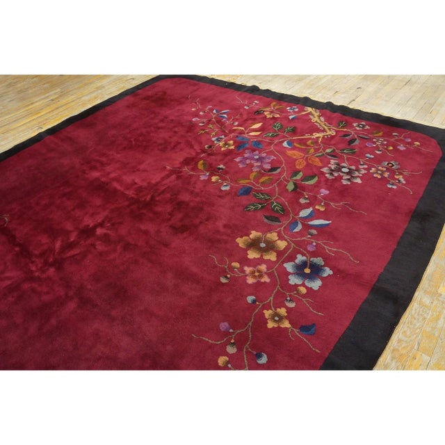 1920s Solid Open Deep Red Wool Walter Nichols Antique Chinese Art Deco Rug 8'10" X11'6 For Sale - Image 5 of 9