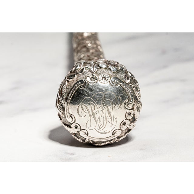 Amazing Antique Sterling Silver Repoussé Parasol Handle Floral Magnifying Glass Ornate Library Desk Home Decor For Sale - Image 10 of 12