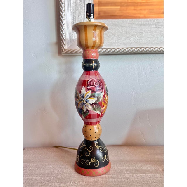Tracy Porter Stonehouse Farm Goods Hand Painted Wooden Table Lamp With Checked Crystal Lamp Shade For Sale - Image 4 of 11