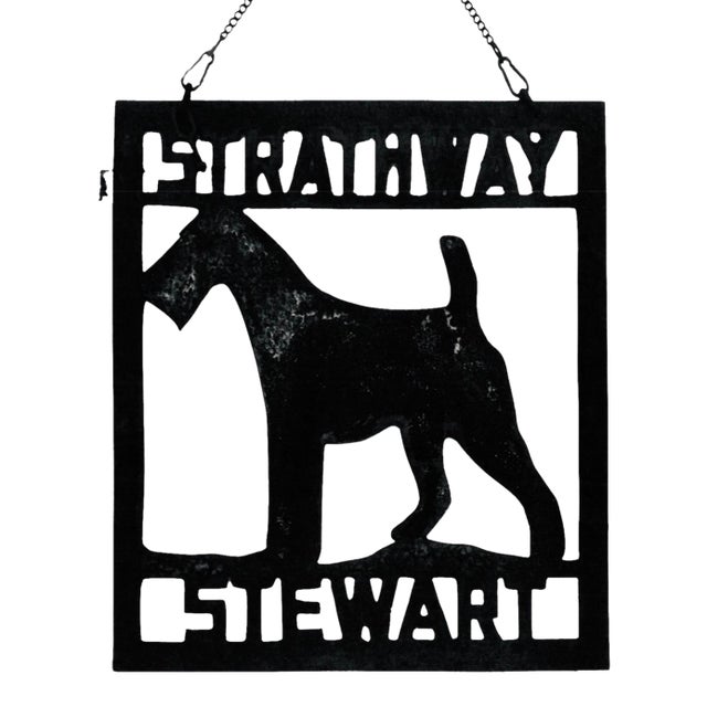 Vintage Folk Art Metal Terrier Dog House Sign From 1915, 24” X 21” For Sale