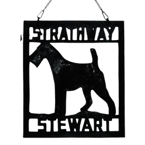 Vintage Folk Art Metal Terrier Dog House Sign From 1915, 24” X 21”