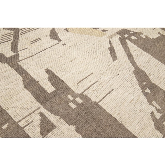 Modern Boho Chic Moroccan Style Handmade Abstract Motif Beige Oversize Wool Rug For Sale In New York - Image 6 of 9