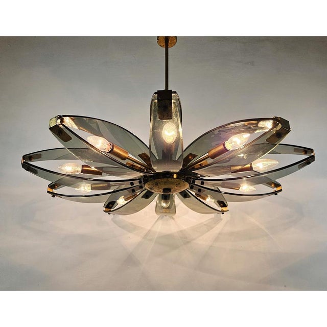 Mid-Century Modern Brass and Glass Chandelier attributed to Fontana Arte, Italy, 1960 For Sale - Image 6 of 12