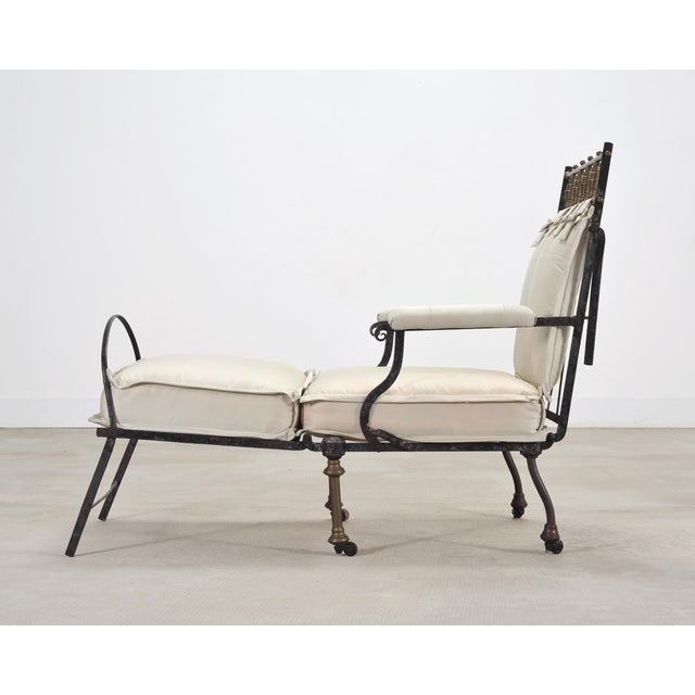 Metal Late 19th C. French Campaign Style Iron Bronze Chaise Longue For Sale - Image 7 of 18