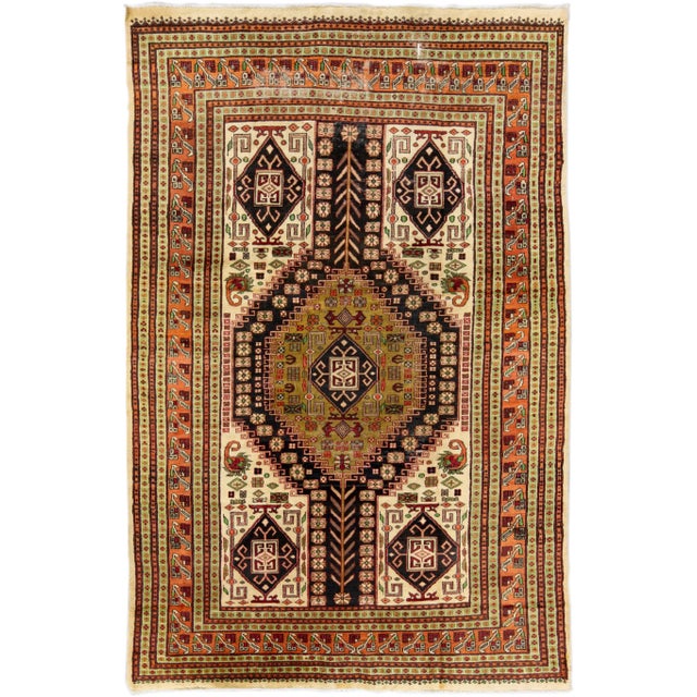 Vintage Handmade Persian Ivory Geometric Wool Rug 4'9" X 6'10" For Sale - Image 11 of 11