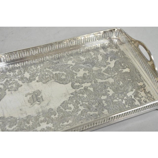 Metal Antique Wilcox Victorian Engraved Narrow Silver Plated Trinket Dish "B" Monogram For Sale - Image 7 of 16
