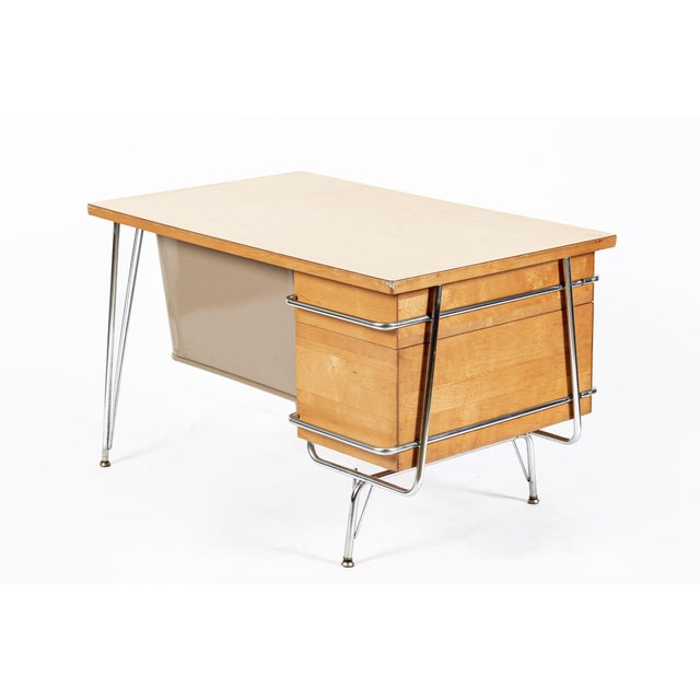 Heywood-Wakefield Kem Weber Trimline Desk for Heywood Wakefield, Mid Century Modern Birch and Chrome Office Desk, 1950s For Sale - Image 4 of 16