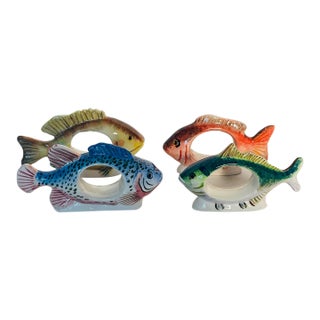 Vintage William Sonoma Pisces Fish Napkin Rings Ceramic - Set of 4 For Sale