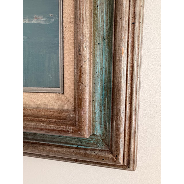 Late 20th Century Vintage Mediterranean Harbor Oil Painting in Distressed Wood Frame, Signed S. David For Sale - Image 5 of 7