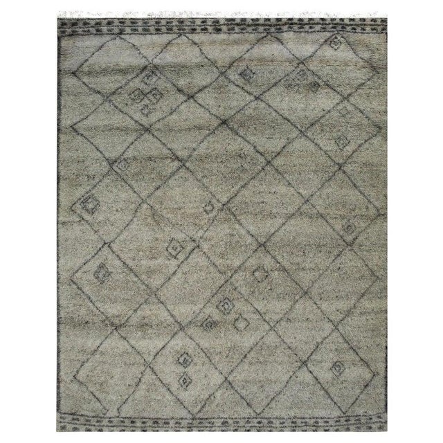 6x9 Gray Hand-Knotted Wool Diamond Motif Geometric Modern Carpet Rug For Sale - Image 11 of 13