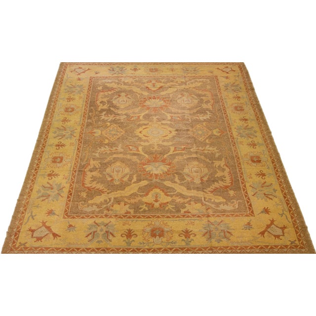 Modern Modern Designed Turkish Oushak Handmade Brown Wool Rug With Floral Motif For Sale - Image 3 of 7