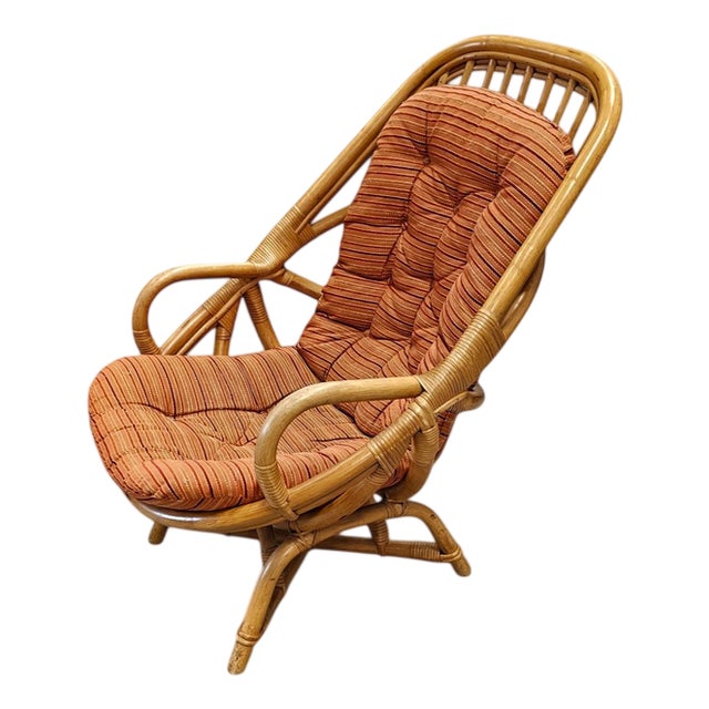 Bamboo Lounge Armchair with Cushion For Sale