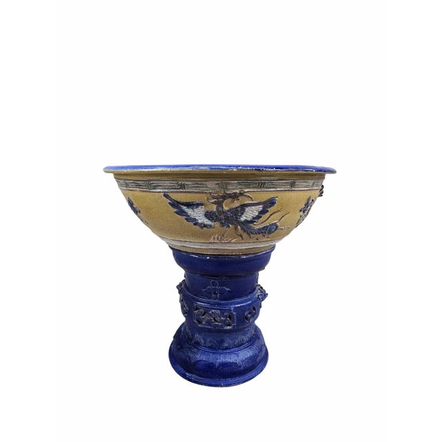 Antique Yellow and Blue-Glazed Planter Pot From Guangdong Province With Stand For Sale In Chicago - Image 6 of 10