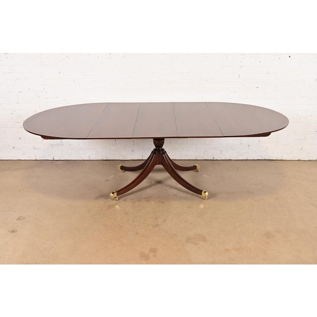 Baker Furniture Georgian Banded Cherry Wood Pedestal Extension Dining Table, Newly Refinished For Sale - Image 14 of 14