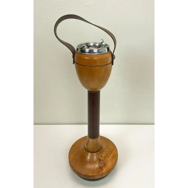 Mid-Century Danish Wood and Leather Standing Ashtray, 1970s For Sale - Image 12 of 13