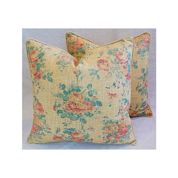 Ralph Lauren Floral Linen & Velvet Feather/Down Pillows 24" Square