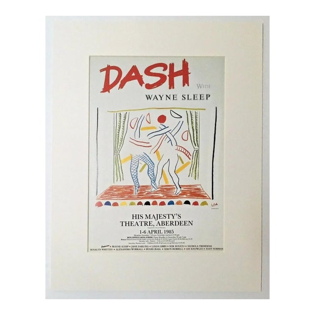Vintage 1987 David Hockney Art Print w/14x18 Mat: "Dash with Wayne Sleep" For Sale