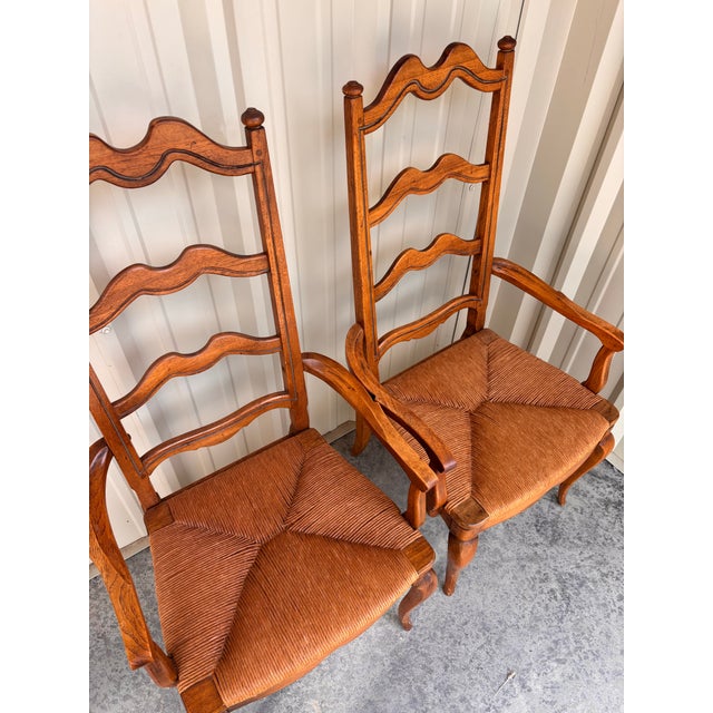 Vintage French Country Ladder Back Rush Seats Armchairs, Set of 4 For Sale - Image 11 of 12