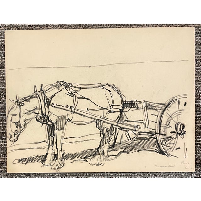 Traditional 1940s Norman Kent Perce Canada Horse and Cart Drawing For Sale - Image 3 of 3