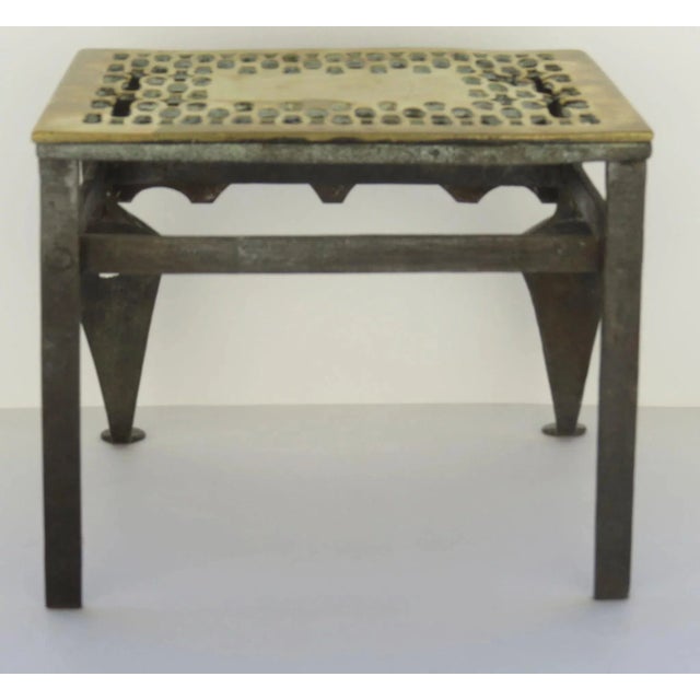 Art Nouveau Early Brass and Steel Trivet Footman with Link Pierced Top For Sale - Image 3 of 4