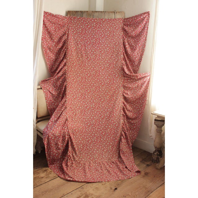 Fabric Vintage French Daybed Cover W/ Ruffle C1930 Red Floral Cotton