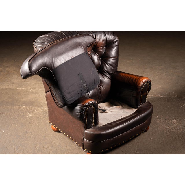 Animal Skin Vintage English Tufted Leather Club Chair in Brown For Sale - Image 7 of 11