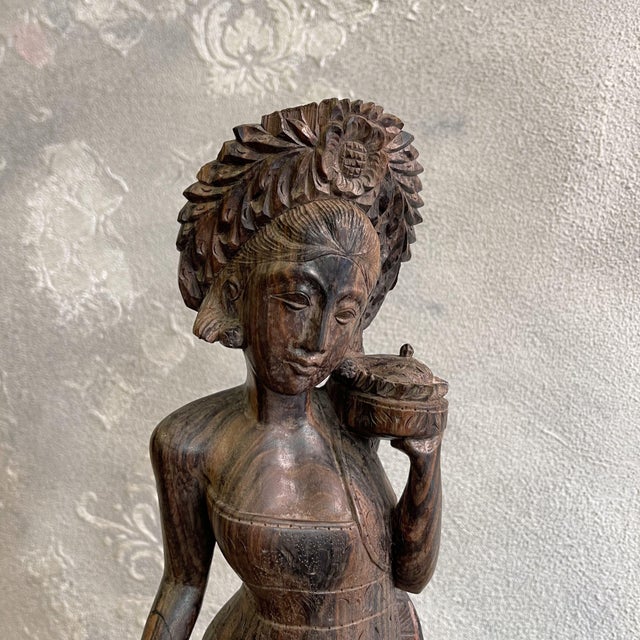 Sculpture Depicting a Balinese Woman on Hand-Carved Mahogany, 1960s For Sale - Image 6 of 9