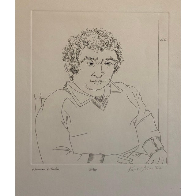 Knox Martin, Pulitzer Prize Winner Norman Mailer Portrait Etching Line Drawing, c.1975 For Sale