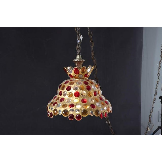 Mid-Century Modern Mid Century Modern Chunk Polychrome Jewel & Gilt Frame Hanging Light For Sale - Image 3 of 8
