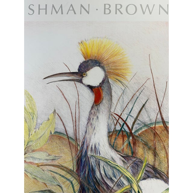 Realism 1984, Grey Crowned Crane, Offset Lithography Print, Artist Louise Freshman Brown For Sale - Image 3 of 6
