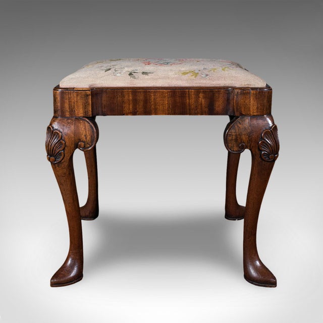 Antique Queen Anne Revival Dressing Stool, English, Needlepoint, Victorian, 1870 For Sale - Image 4 of 10