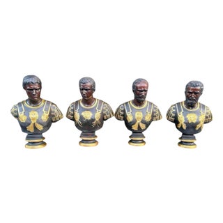 Vintage Busts of Roman Emperors in Patinated and Gilded Bronze, 1950, Set of 4 For Sale