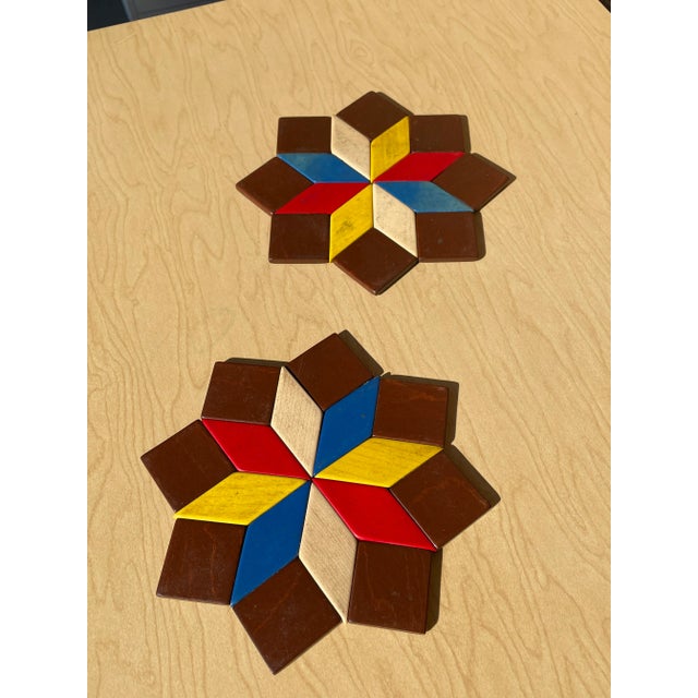 Mid-Century Modern German Painted Wood Star Coasters- a Pair For Sale - Image 4 of 9