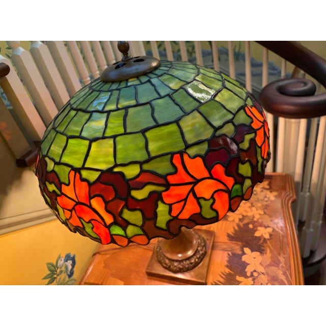 Glass Early 20th Century Duffner and Kimberly Acorn Stained Glass Table Lamp For Sale - Image 7 of 12