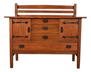 Gustav Stickley Antique Mission Oak Arts & Crafts Strap Hinge Sideboard, Circa 1910