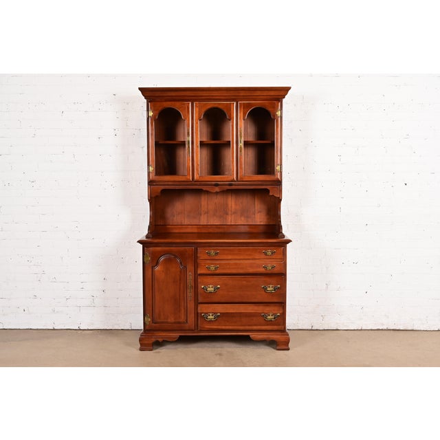 Henkel Harris Style American Colonial Cherry Wood Breakfront Sideboard Buffet With Hutch Top For Sale - Image 14 of 14