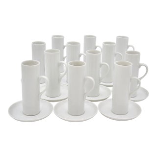 1950s Lagardo Tackett White Porcelain Espresso Cup & Saucer Set of 12 For Sale