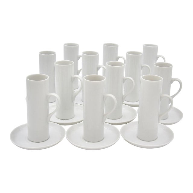 1950s Lagardo Tackett White Porcelain Espresso Cup & Saucer Set of 12 For Sale