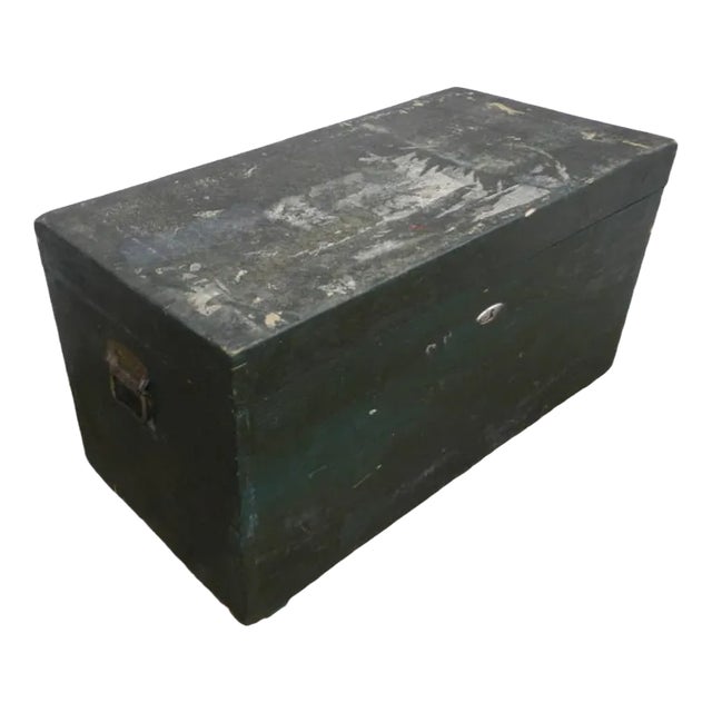 Vintage Black Wooden Trunk, 1940s For Sale