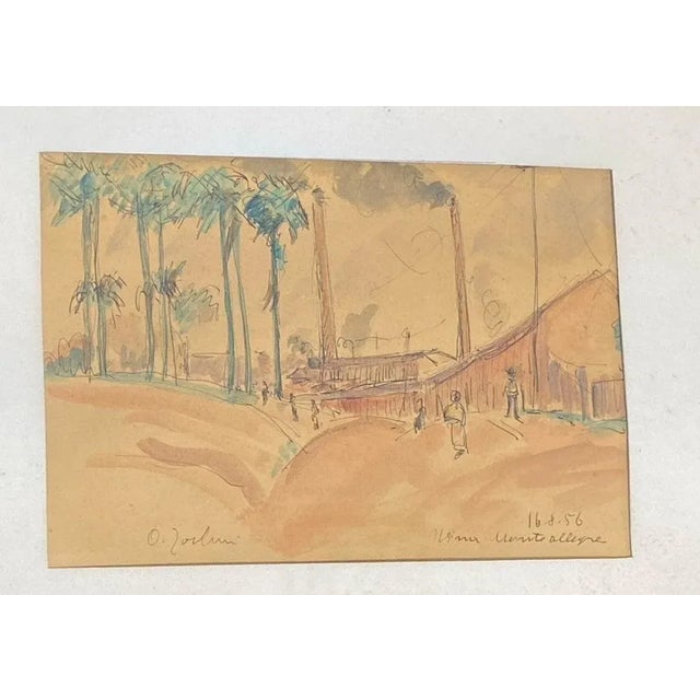 A mixmedia watercolor and pen artwork dated August 16, 1956, signed by O. Zorlini, portraying a vibrant Brazilian...