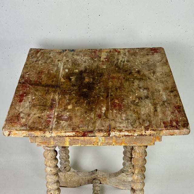 Early 20th Century Stunning Antique Square Top Table With an Apron Drop and Spiral-Turned Legs With Yoke Shaped Base For Sale - Image 5 of 13
