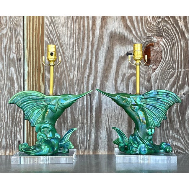 Royal Haeger Vintage Coastal Royal Haeger Sailfish Lamps - a Pair For Sale - Image 4 of 8